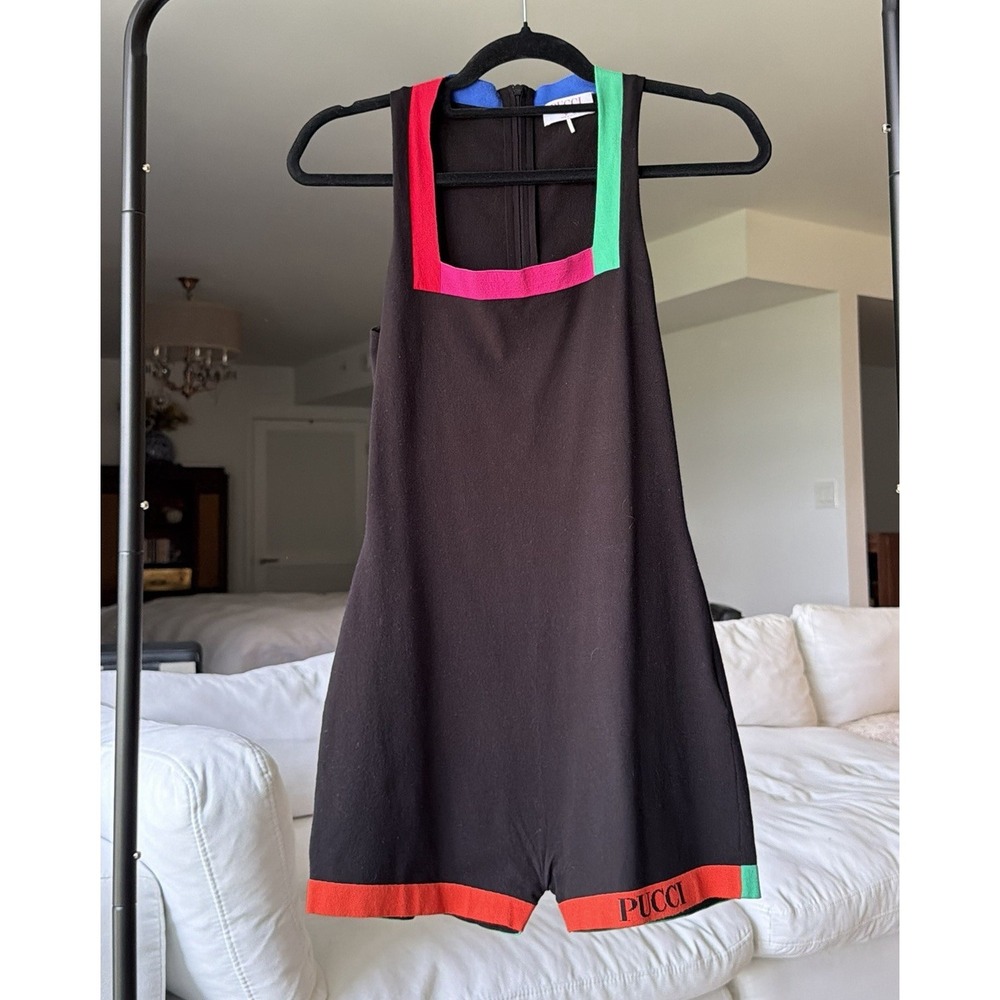 Pucci Black Colorblock Square Neck Sleeveless Playsuit Romper Sz S